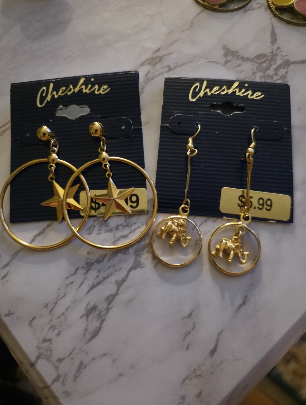 2 Pair Bundle Of Cheshire Gold Star & Elephant Dangle Earrings Boho
